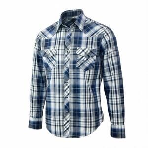 Ely 1878 Men's Blue Plaid Western Snap Shirt Size L Pearl Snaps Cowboy